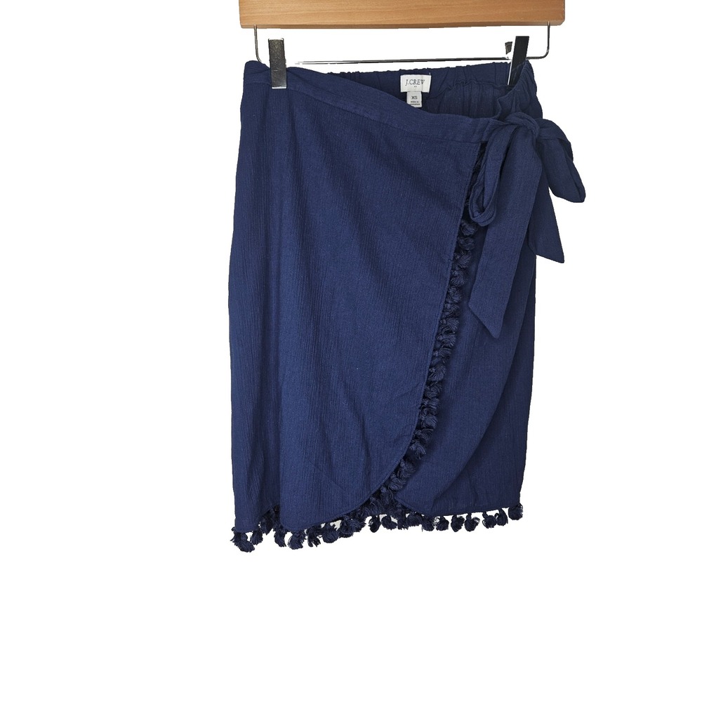 Boho Wrap Skirt Tassel Hem Navy Blue Lightweight Tie Waist XS